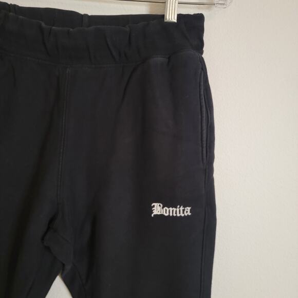 Viva La Bonita VLB Sz Large Black Sweat Pants Pockets GUC Elastic Waist Grunge - Picture 5 of 13